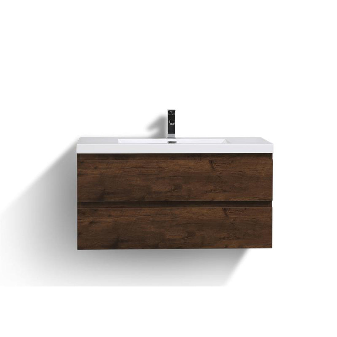 Boho Elegance 42&quot; Rosewood Wall-Mounted Vanity With Single Reinforced White Acrylic Sink