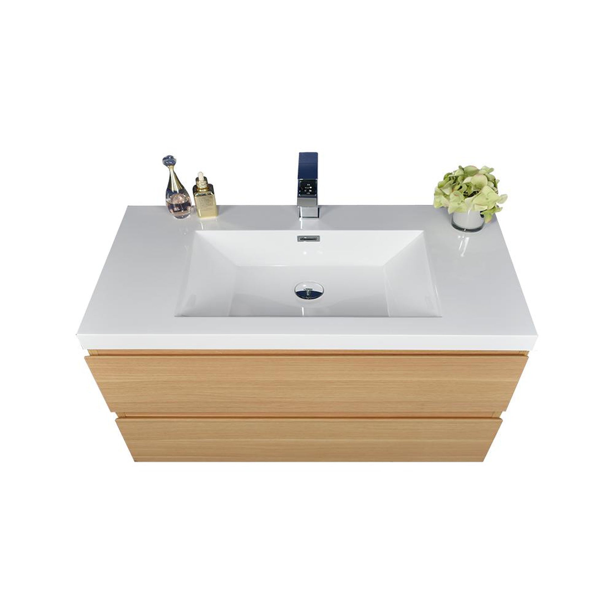 Boho Elegance 42&quot; White Oak Wall-Mounted Vanity With Single Reinforced White Acrylic Sink