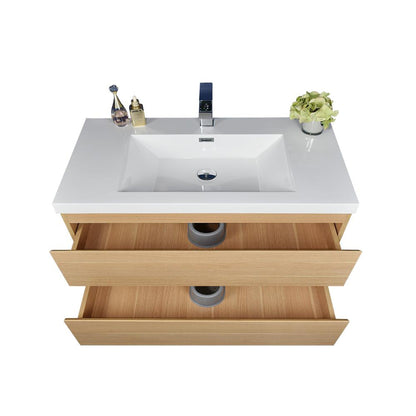 Boho Elegance 42&quot; White Oak Wall-Mounted Vanity With Single Reinforced White Acrylic Sink