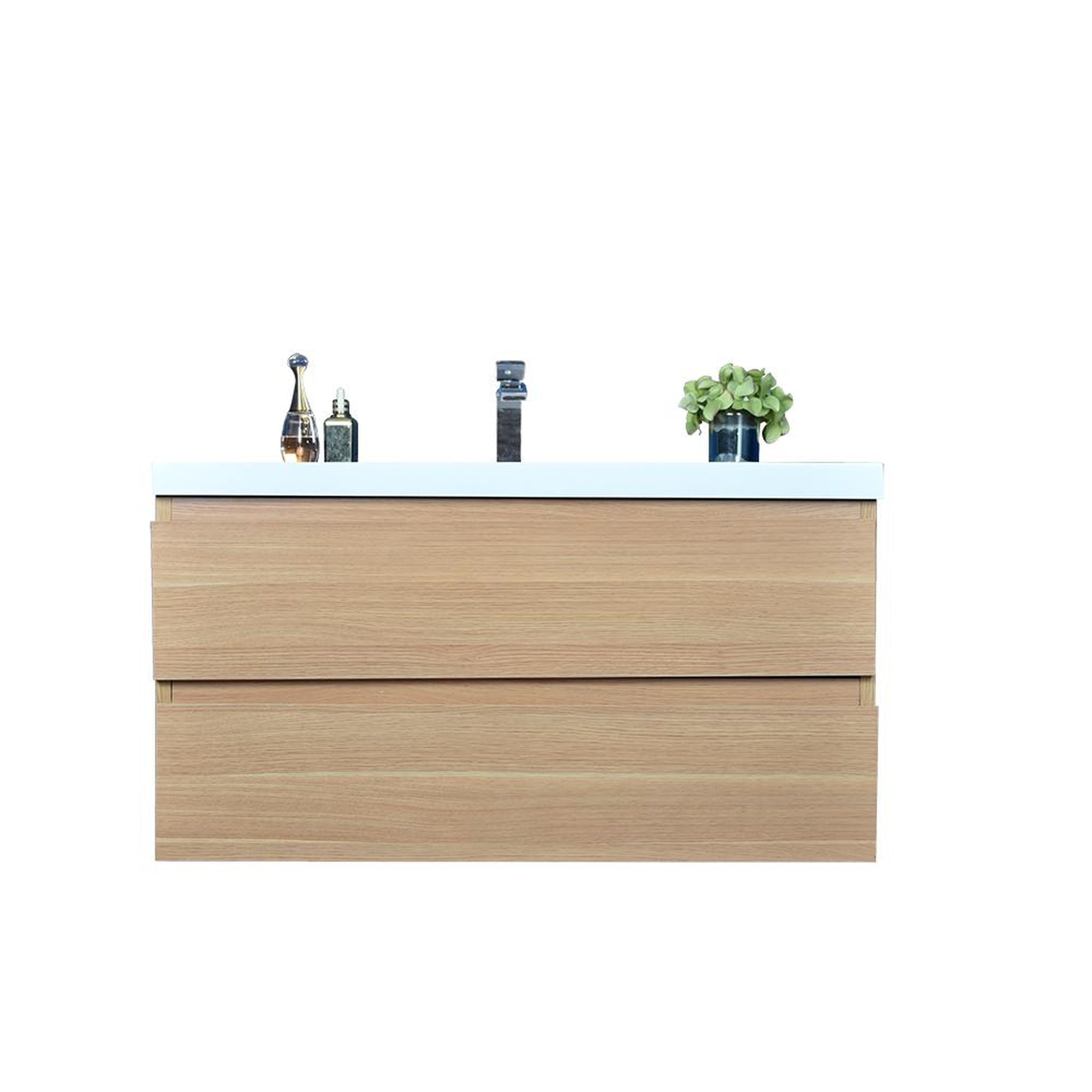 Boho Elegance 42&quot; White Oak Wall-Mounted Vanity With Single Reinforced White Acrylic Sink