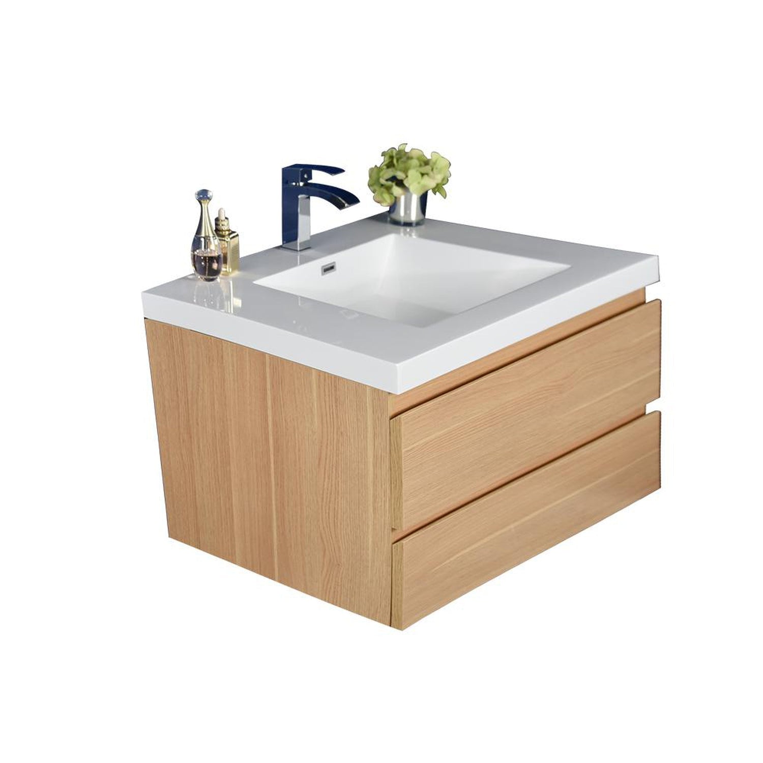 Boho Elegance 42&quot; White Oak Wall-Mounted Vanity With Single Reinforced White Acrylic Sink