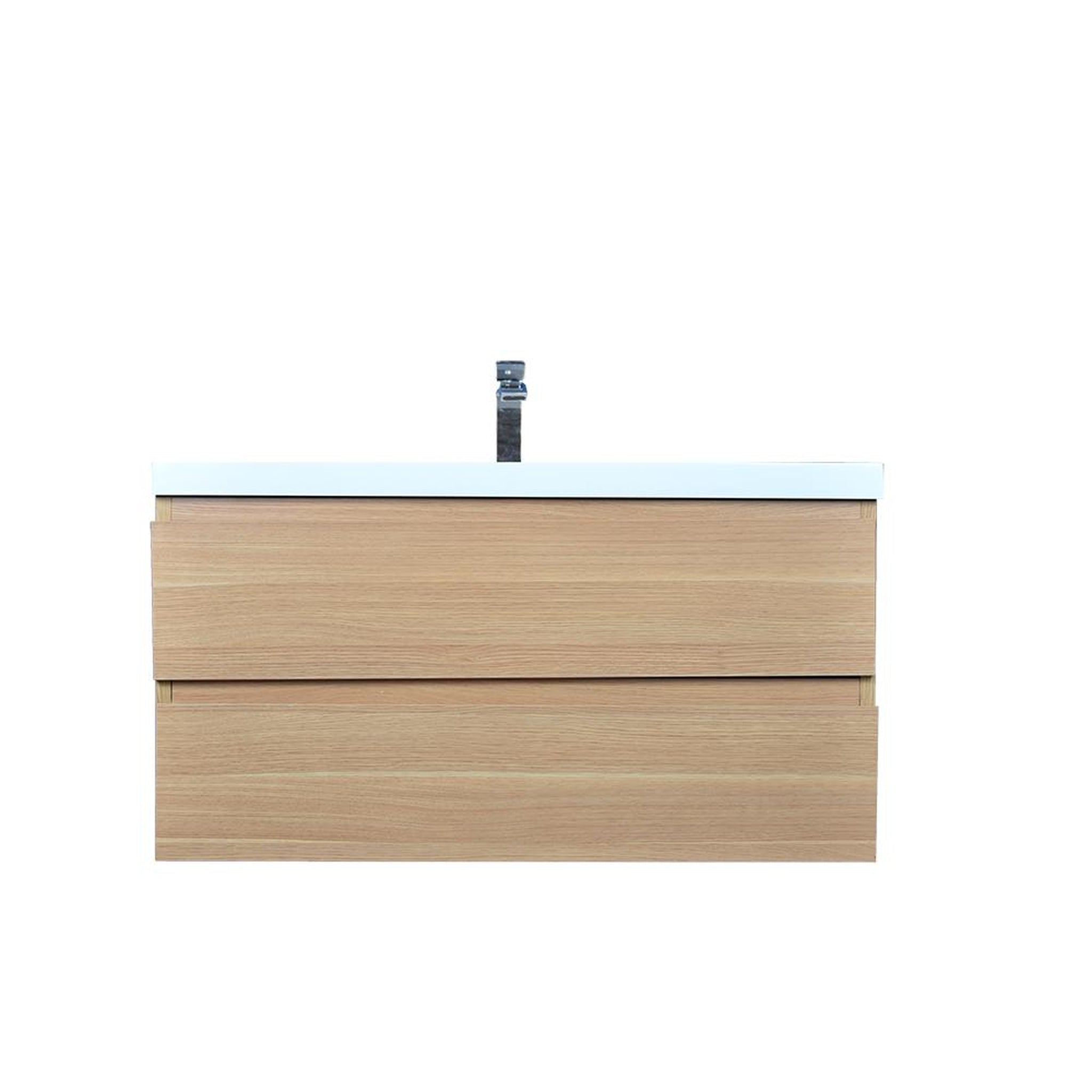 Boho Elegance 42&quot; White Oak Wall-Mounted Vanity With Single Reinforced White Acrylic Sink