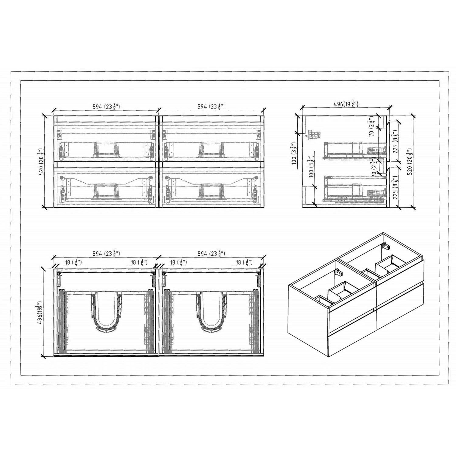 Boho Elegance 48&quot; Cement Gray Wall-Mounted Vanity With Double Reinforced White Acrylic Sinks