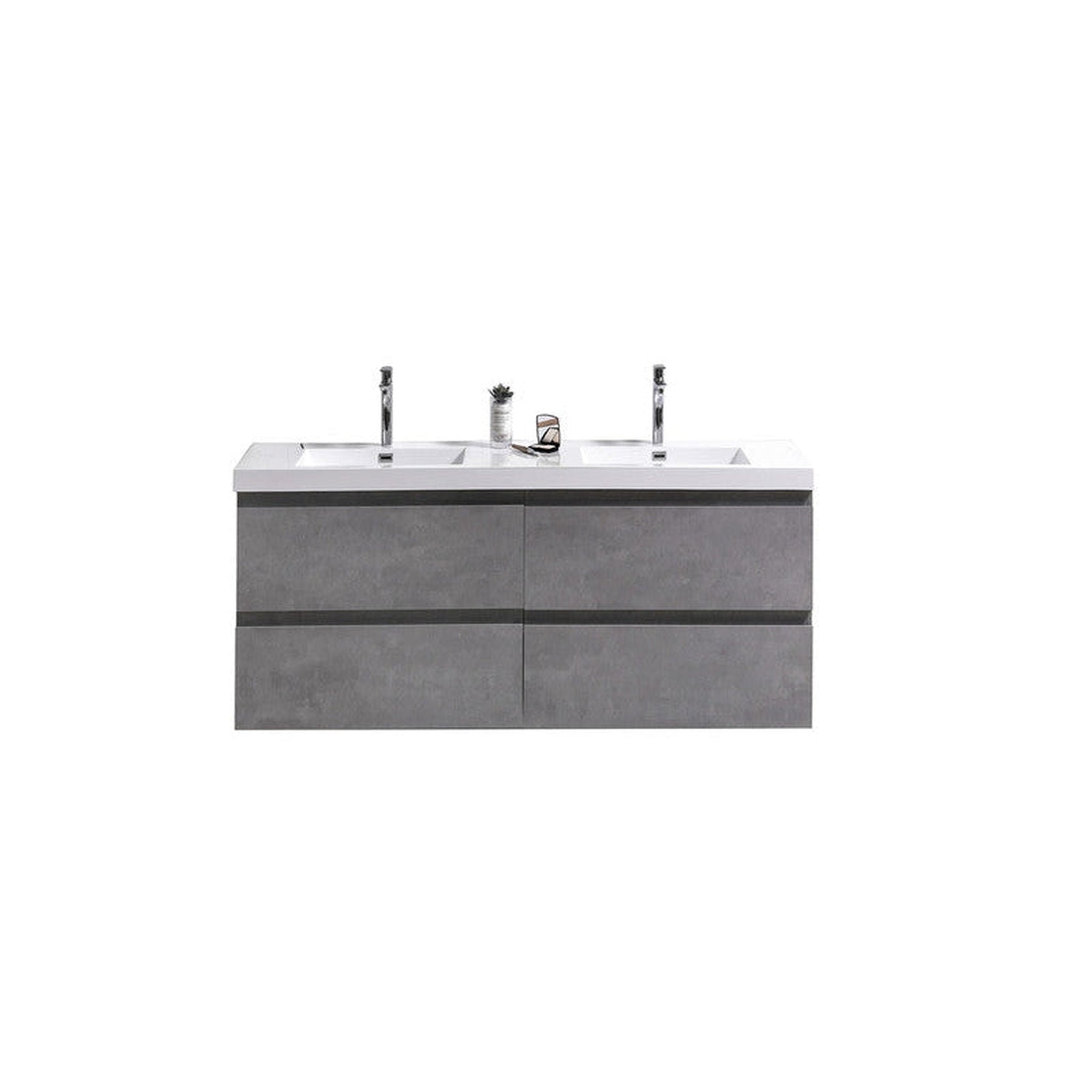 Boho Elegance 48&quot; Cement Gray Wall-Mounted Vanity With Double Reinforced White Acrylic Sinks