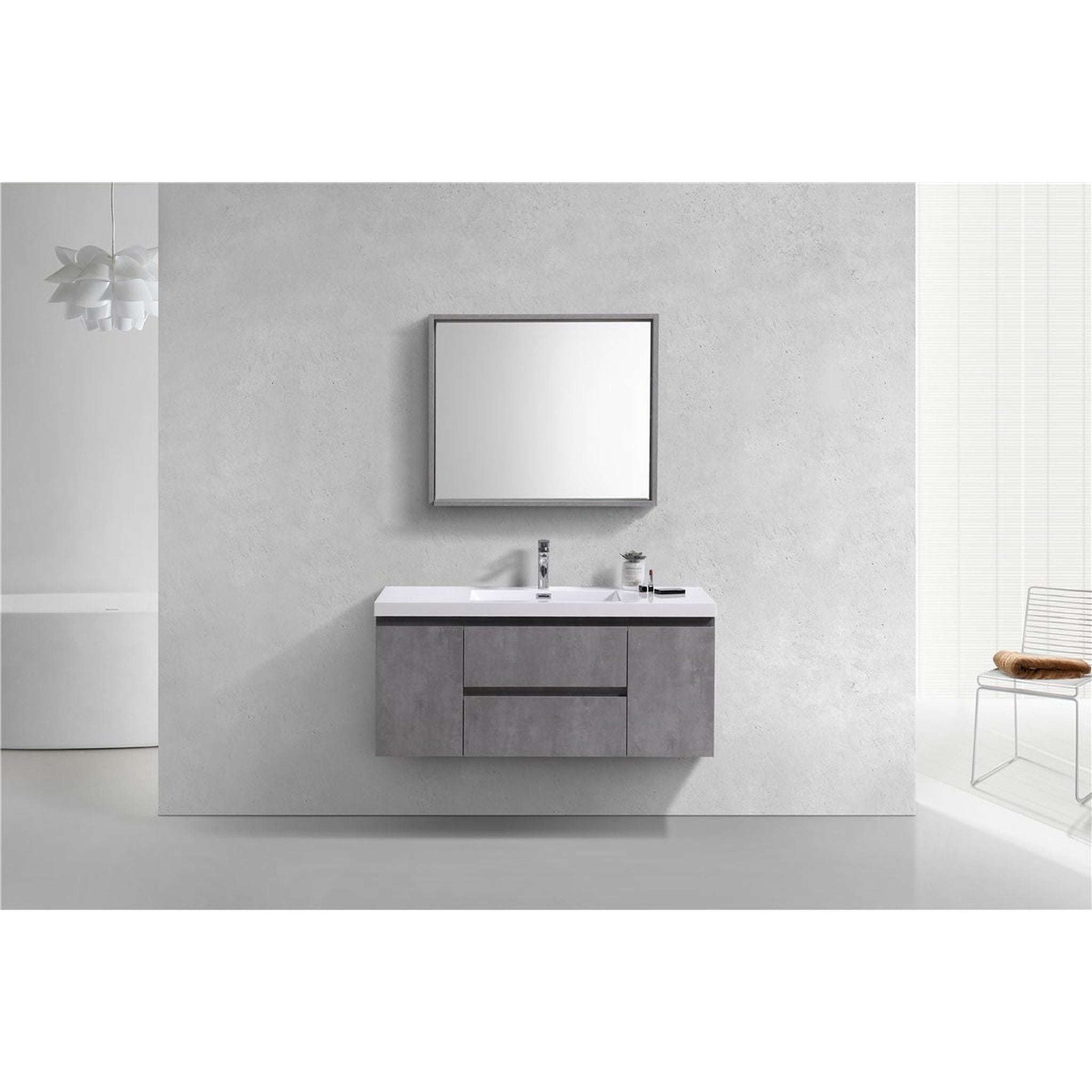 Boho Elegance 48&quot; Cement Gray Wall-Mounted Vanity With Single Reinforced White Acrylic Sink