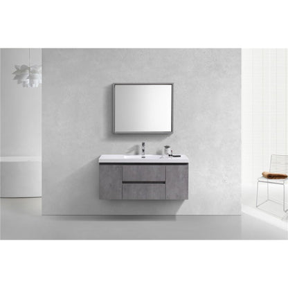 Boho Elegance 48&quot; Cement Gray Wall-Mounted Vanity With Single Reinforced White Acrylic Sink