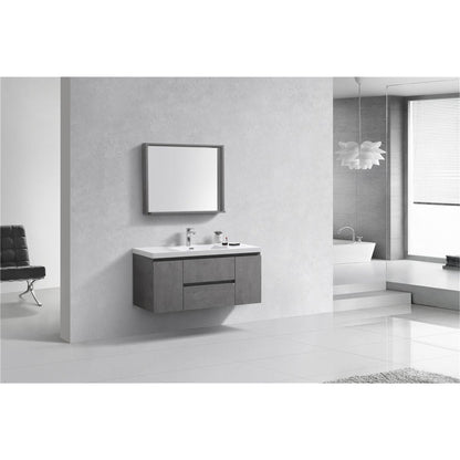 Boho Elegance 48&quot; Cement Gray Wall-Mounted Vanity With Single Reinforced White Acrylic Sink