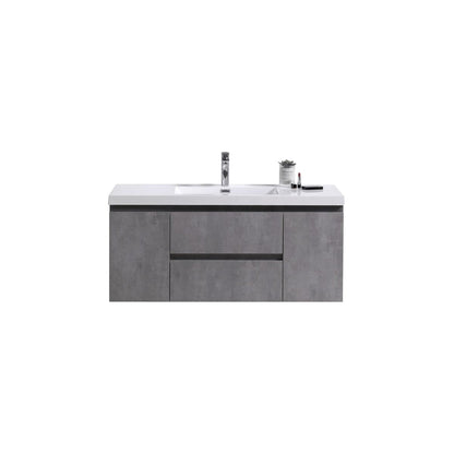 Boho Elegance 48&quot; Cement Gray Wall-Mounted Vanity With Single Reinforced White Acrylic Sink