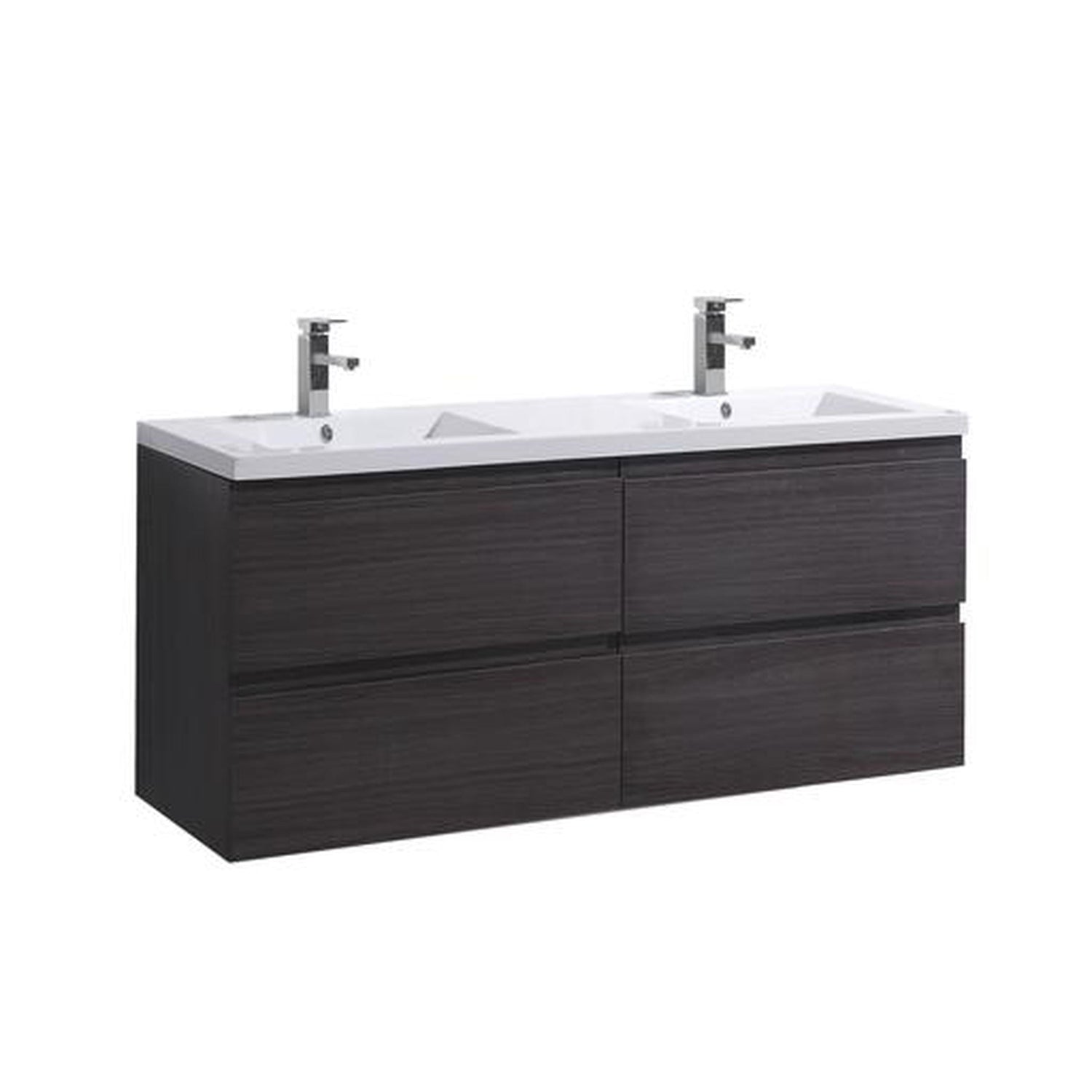 Boho Elegance 48&quot; Dark Gray Oak Wall-Mounted Vanity With Double Reinforced White Acrylic Sinks