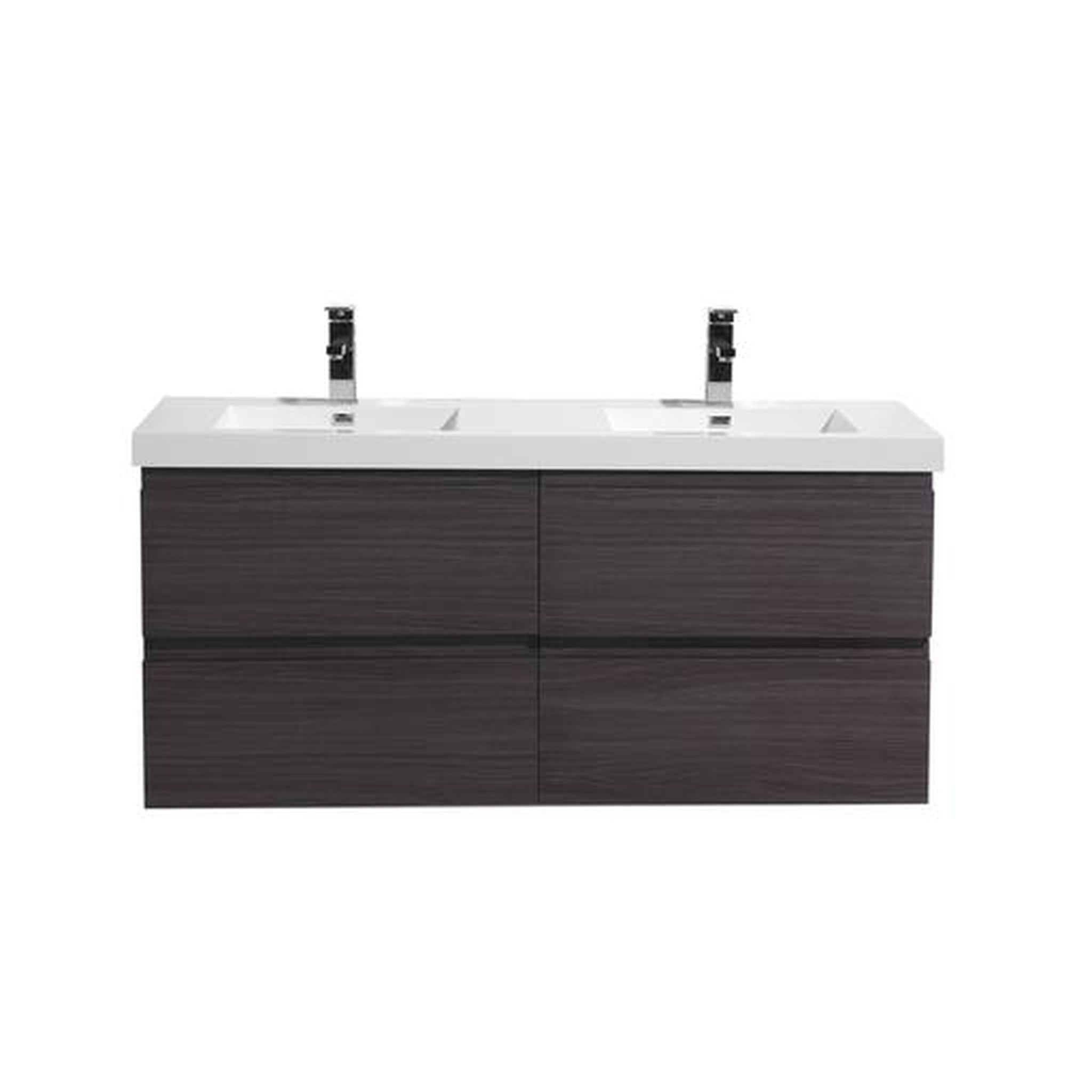 Boho Elegance 48&quot; Dark Gray Oak Wall-Mounted Vanity With Double Reinforced White Acrylic Sinks