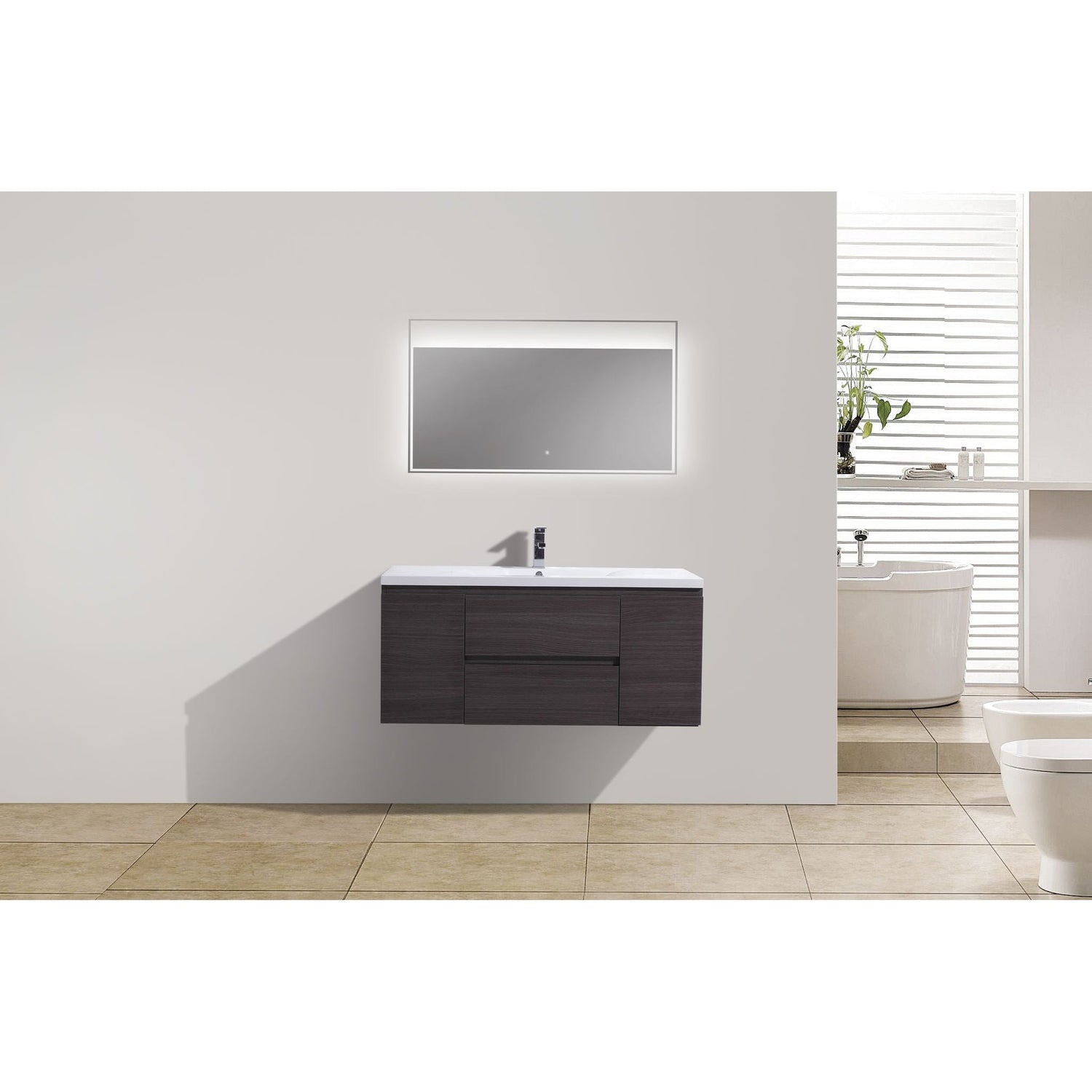 Boho Elegance 48&quot; Dark Gray Oak Wall-Mounted Vanity With Single Reinforced White Acrylic Sink