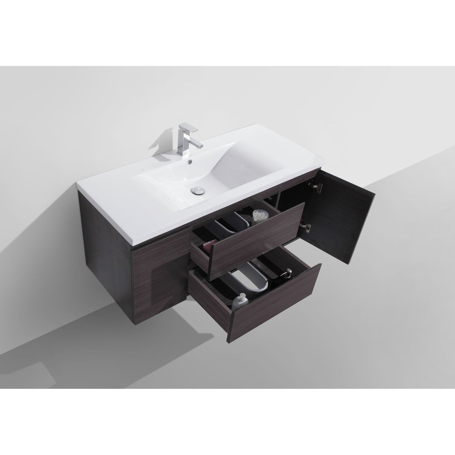 Boho Elegance 48&quot; Dark Gray Oak Wall-Mounted Vanity With Single Reinforced White Acrylic Sink