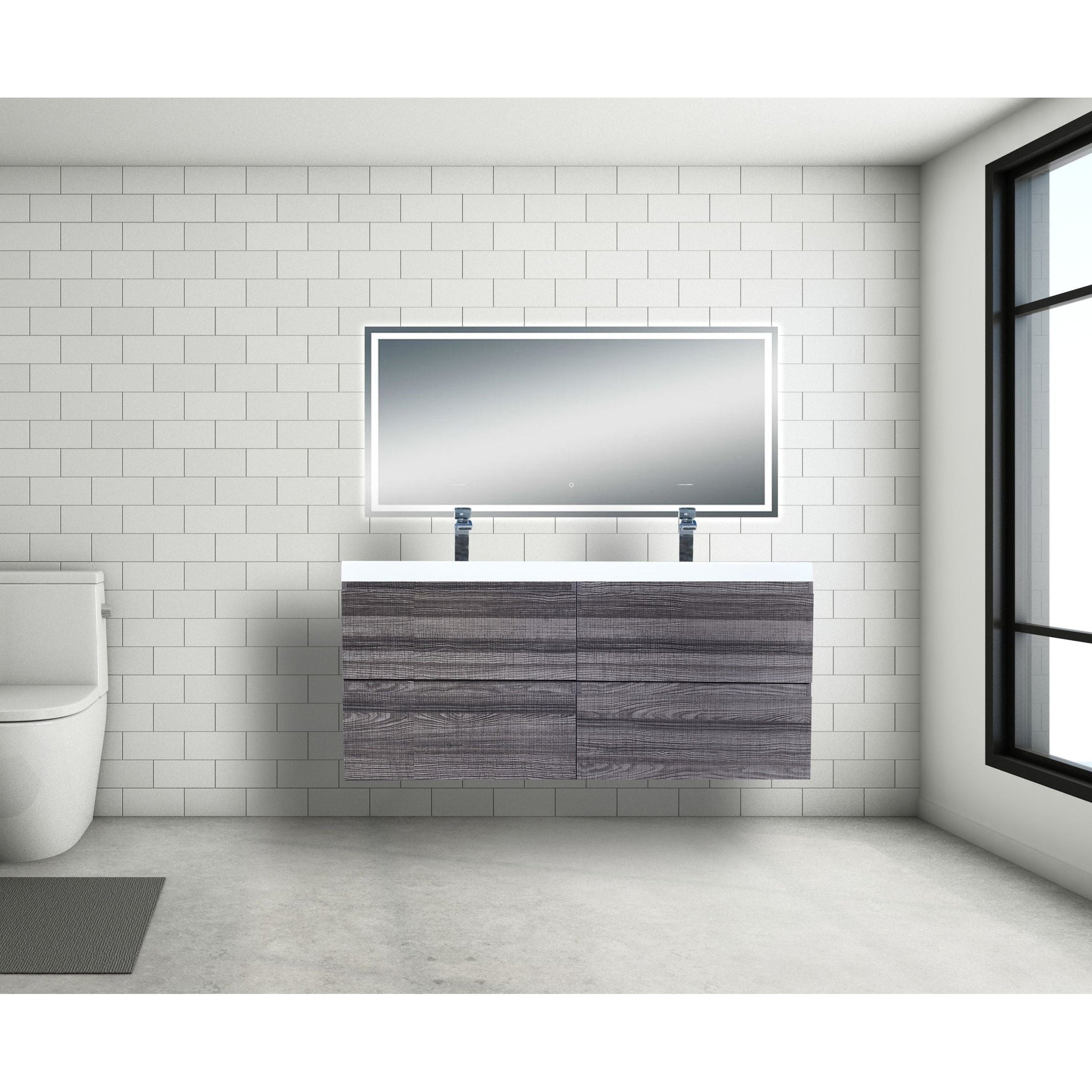 Boho Elegance 48&quot; High Gloss Ash Gray Wall-Mounted Vanity With Double Reinforced White Acrylic Sinks