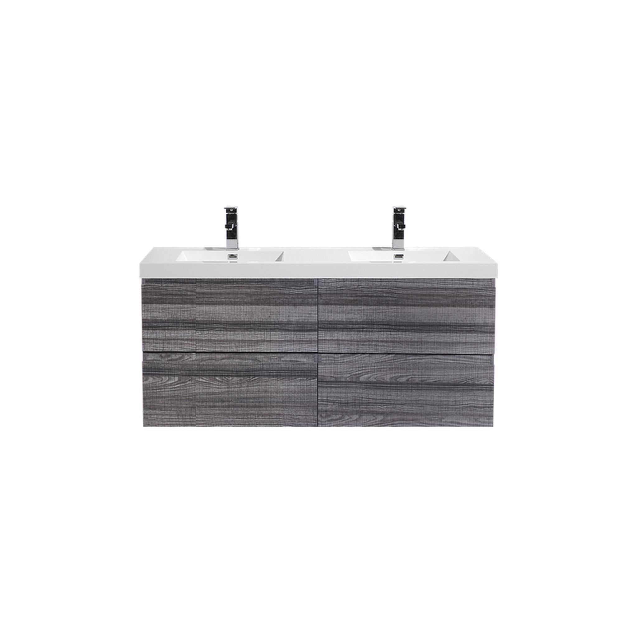 Boho Elegance 48&quot; High Gloss Ash Gray Wall-Mounted Vanity With Double Reinforced White Acrylic Sinks