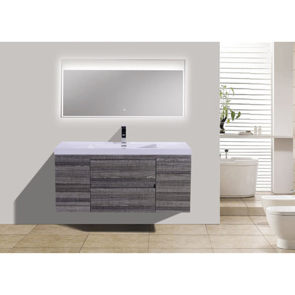 Boho Elegance 48&quot; High Gloss Ash Gray Wall-Mounted Vanity With Single Reinforced White Acrylic Sink