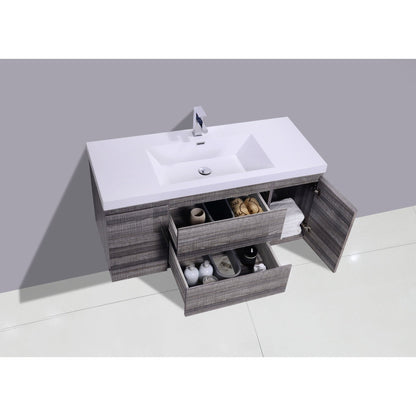 Boho Elegance 48&quot; High Gloss Ash Gray Wall-Mounted Vanity With Single Reinforced White Acrylic Sink