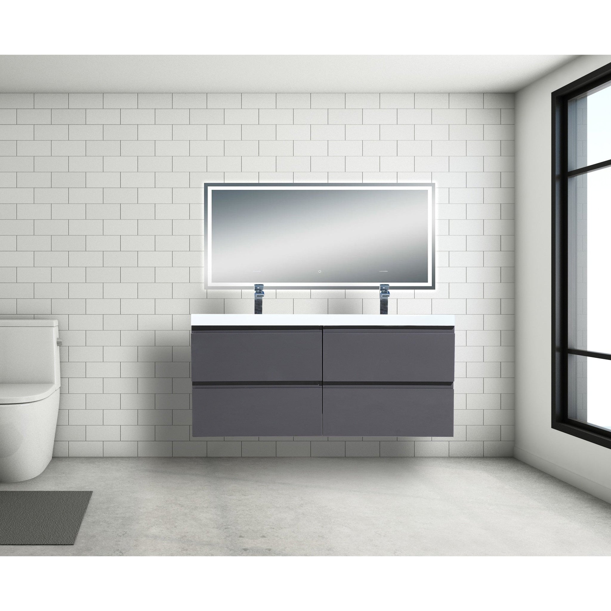 Boho Elegance 48&quot; High Gloss Gray Wall-Mounted Vanity With Double Reinforced White Acrylic Sinks