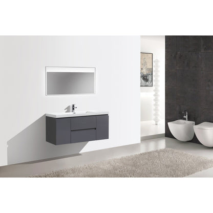 Boho Elegance 48&quot; High Gloss Gray Wall-Mounted Vanity With Single Reinforced White Acrylic Sink