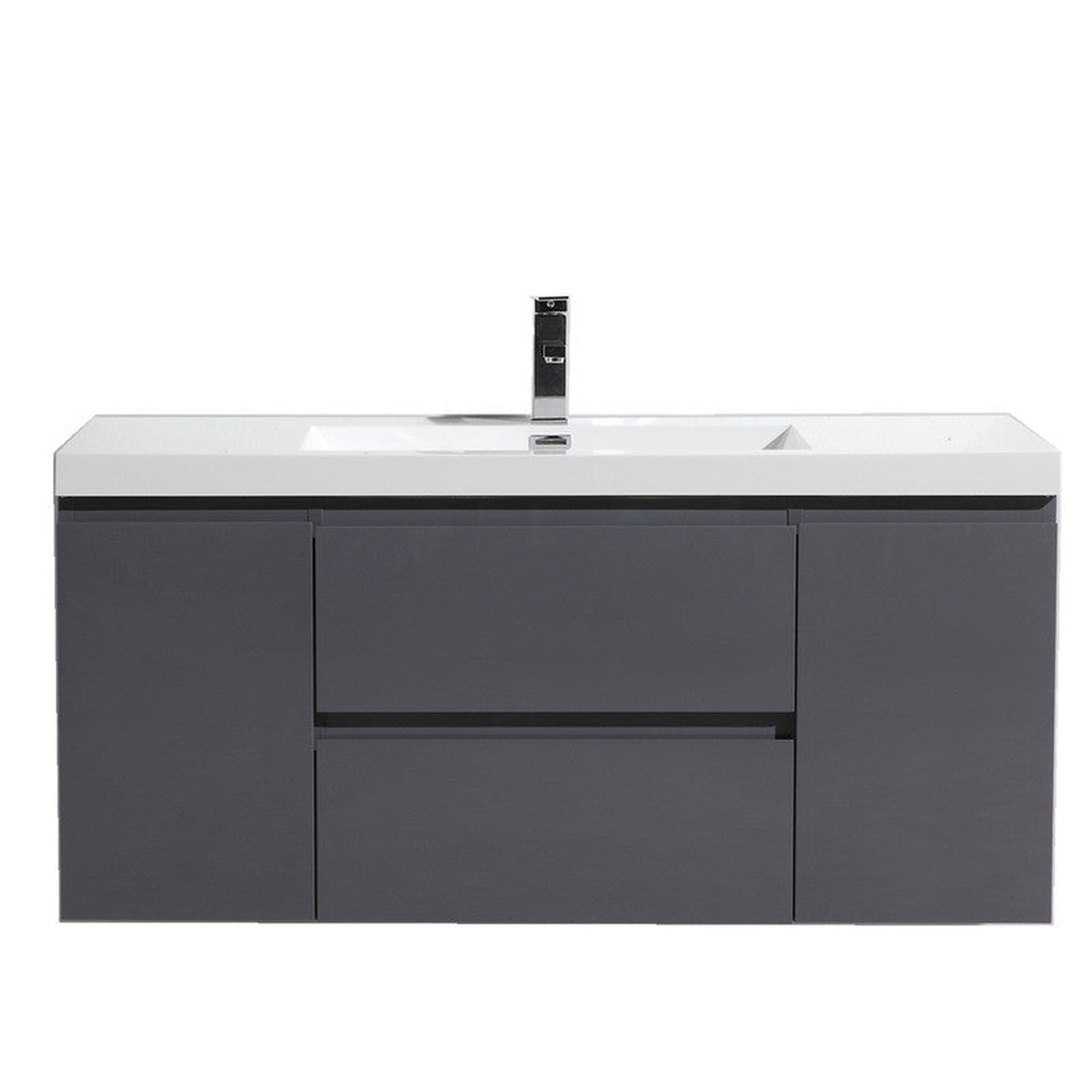 Boho Elegance 48&quot; High Gloss Gray Wall-Mounted Vanity With Single Reinforced White Acrylic Sink