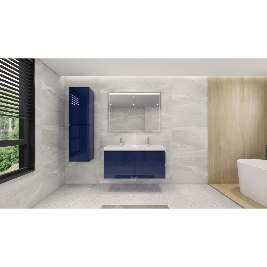 Boho Elegance 48&quot; High Gloss Night Blue Wall-Mounted Vanity With Double Reinforced White Acrylic Sinks