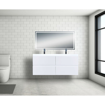 Boho Elegance 48&quot; High Gloss White Wall-Mounted Vanity With Double Reinforced White Acrylic Sinks