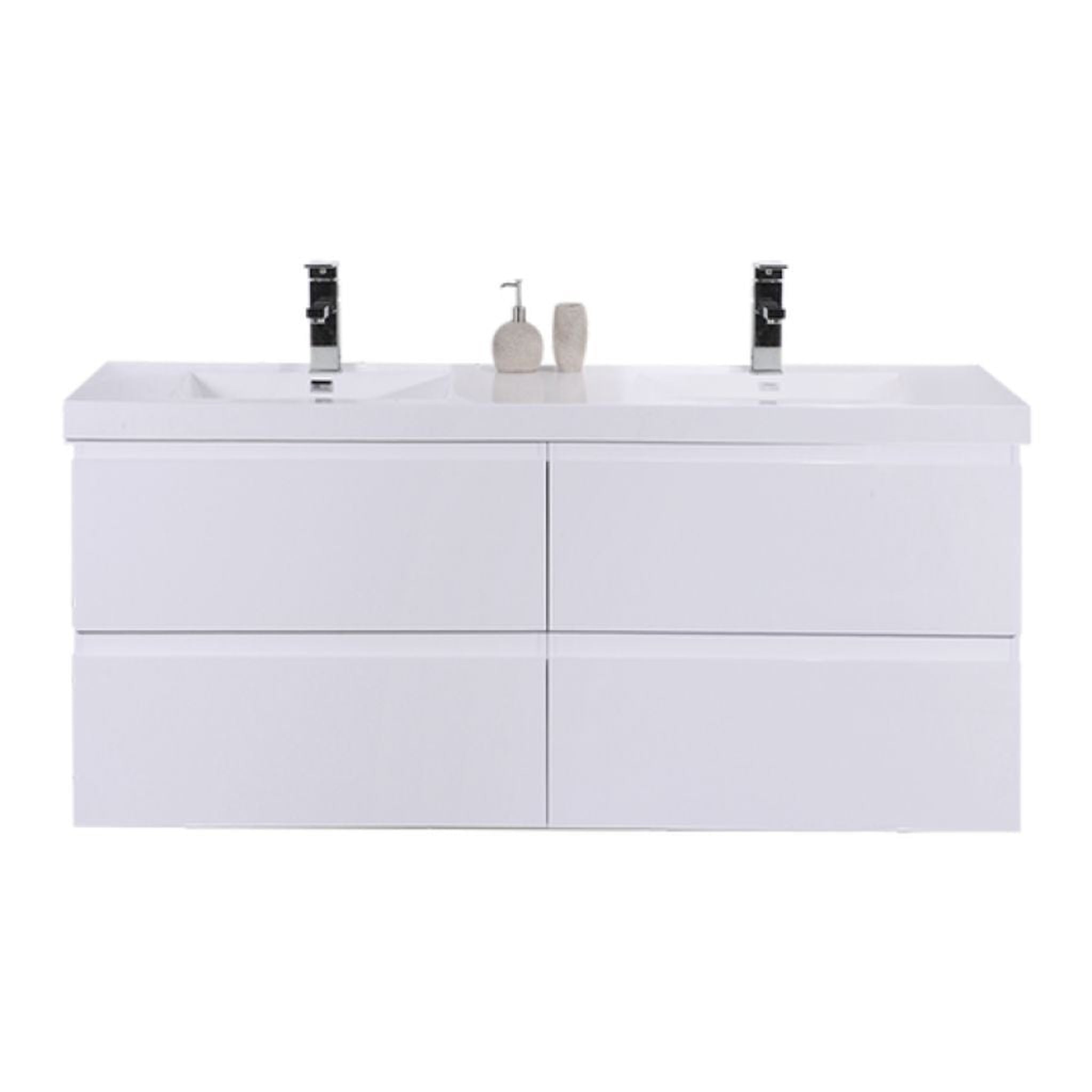 Boho Elegance 48&quot; High Gloss White Wall-Mounted Vanity With Double Reinforced White Acrylic Sinks