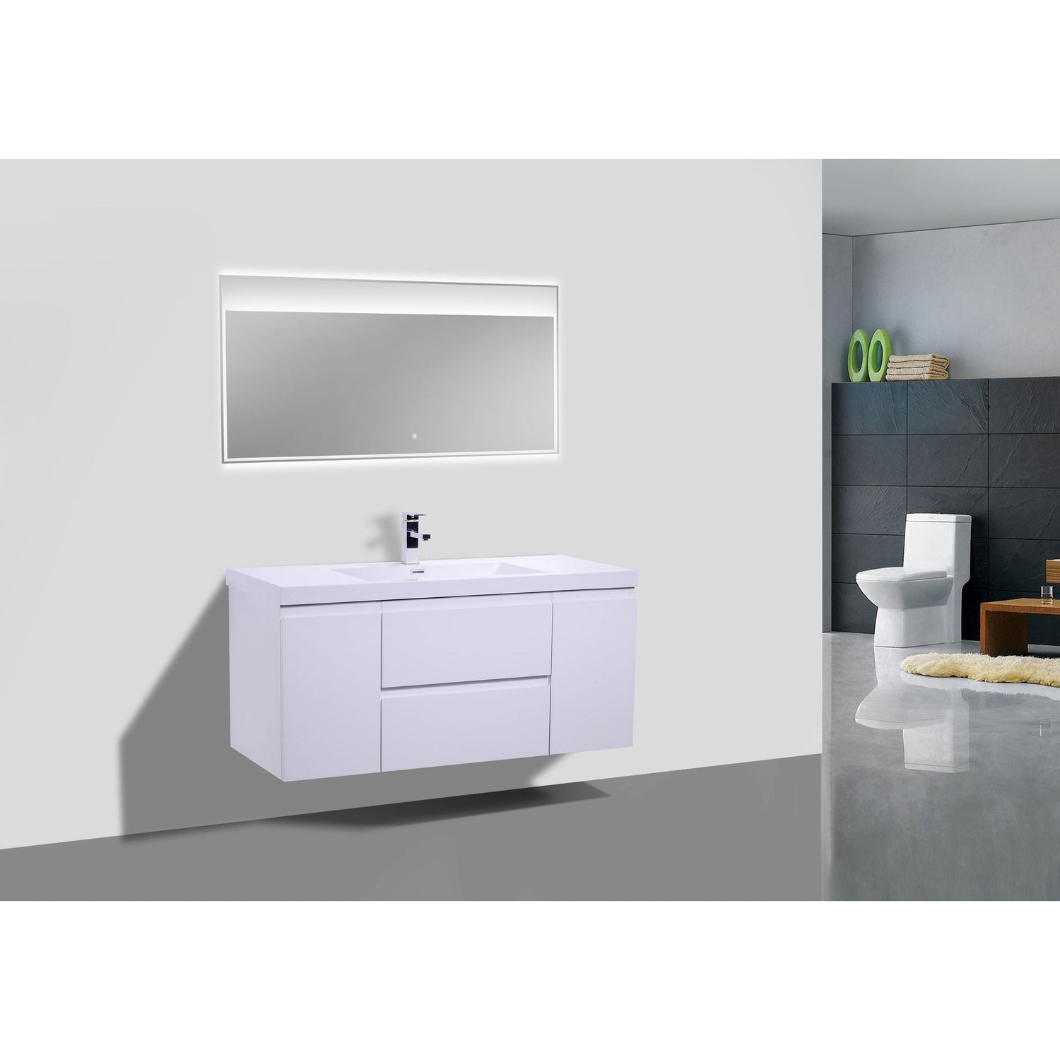 Boho Elegance 48&quot; High Gloss White Wall-Mounted Vanity With Single Reinforced White Acrylic Sink