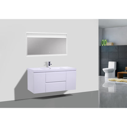 Boho Elegance 48&quot; High Gloss White Wall-Mounted Vanity With Single Reinforced White Acrylic Sink