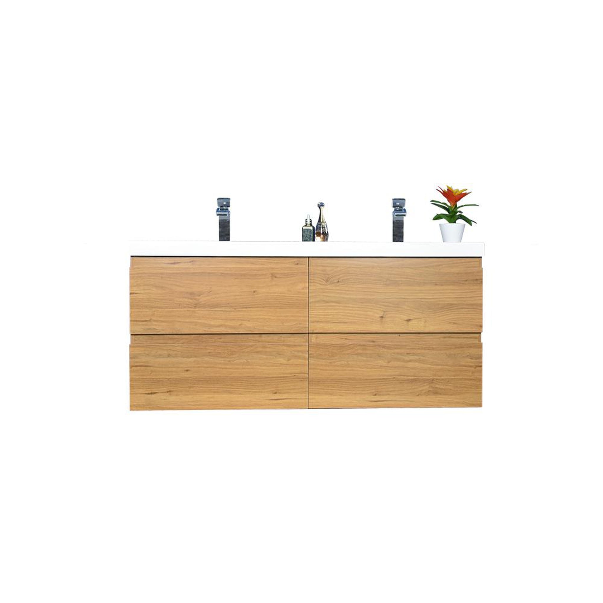 Boho Elegance 48&quot; Nature Oak Wall-Mounted Vanity With Double Reinforced White Acrylic Sinks