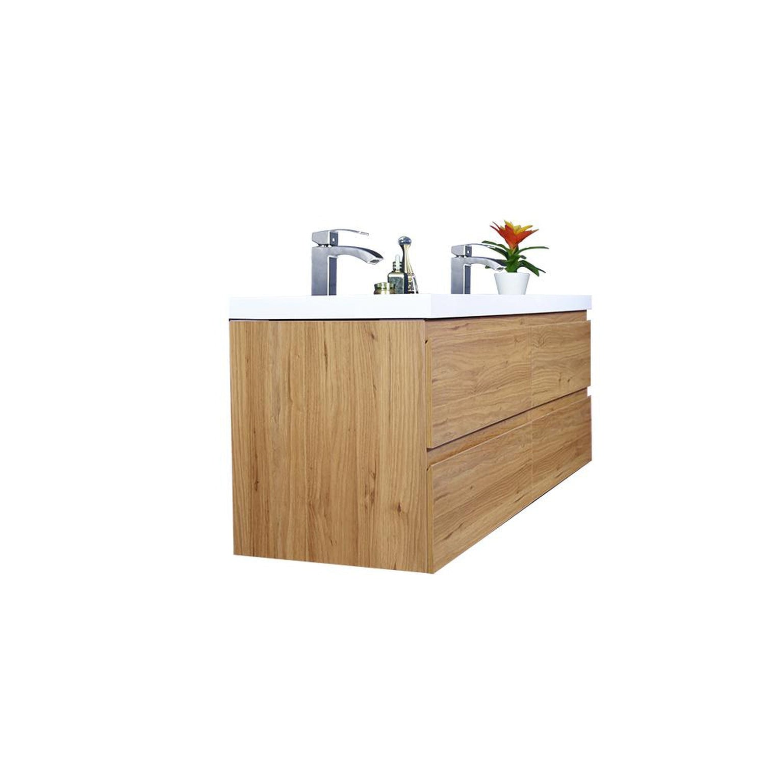 Boho Elegance 48&quot; Nature Oak Wall-Mounted Vanity With Double Reinforced White Acrylic Sinks