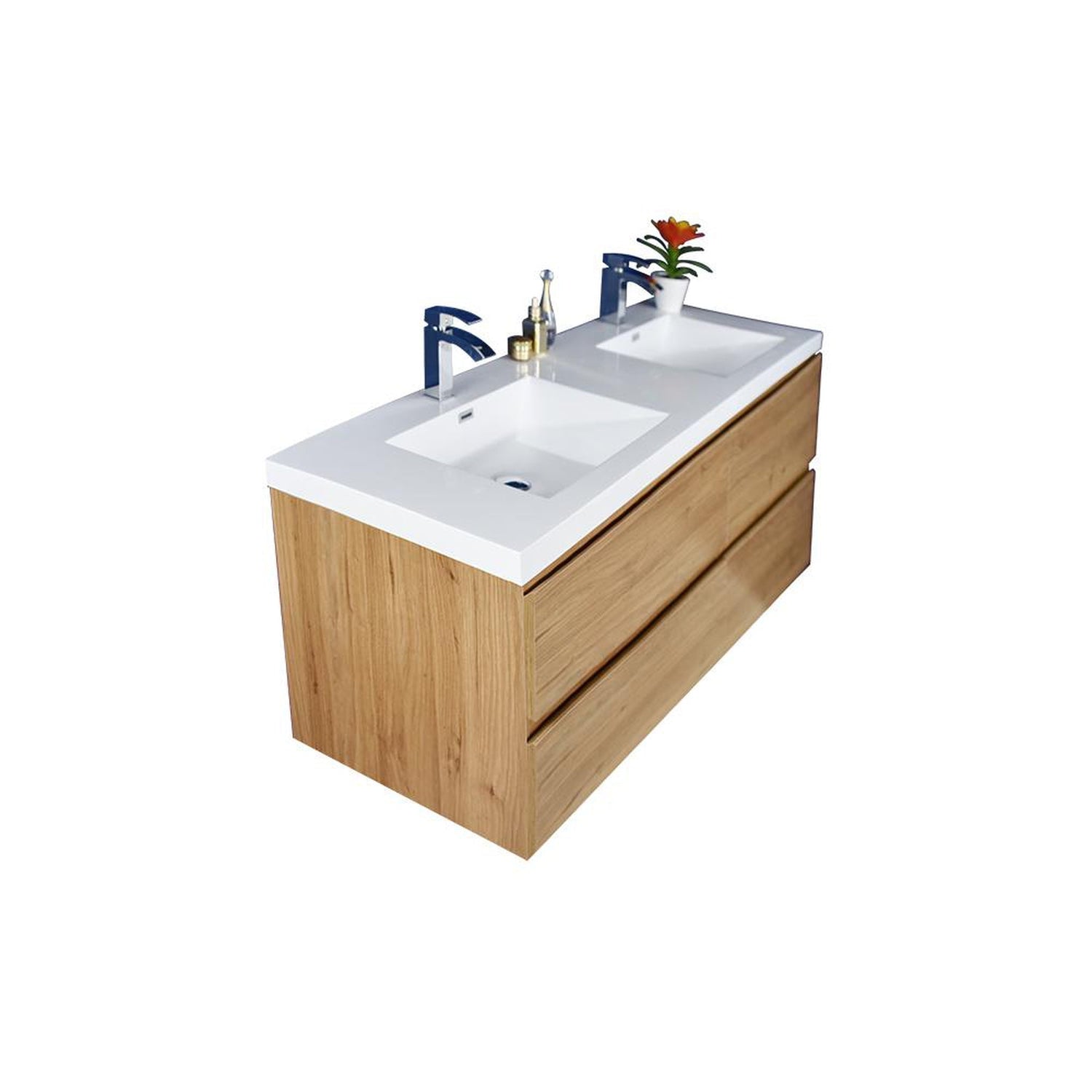 Boho Elegance 48&quot; Nature Oak Wall-Mounted Vanity With Double Reinforced White Acrylic Sinks