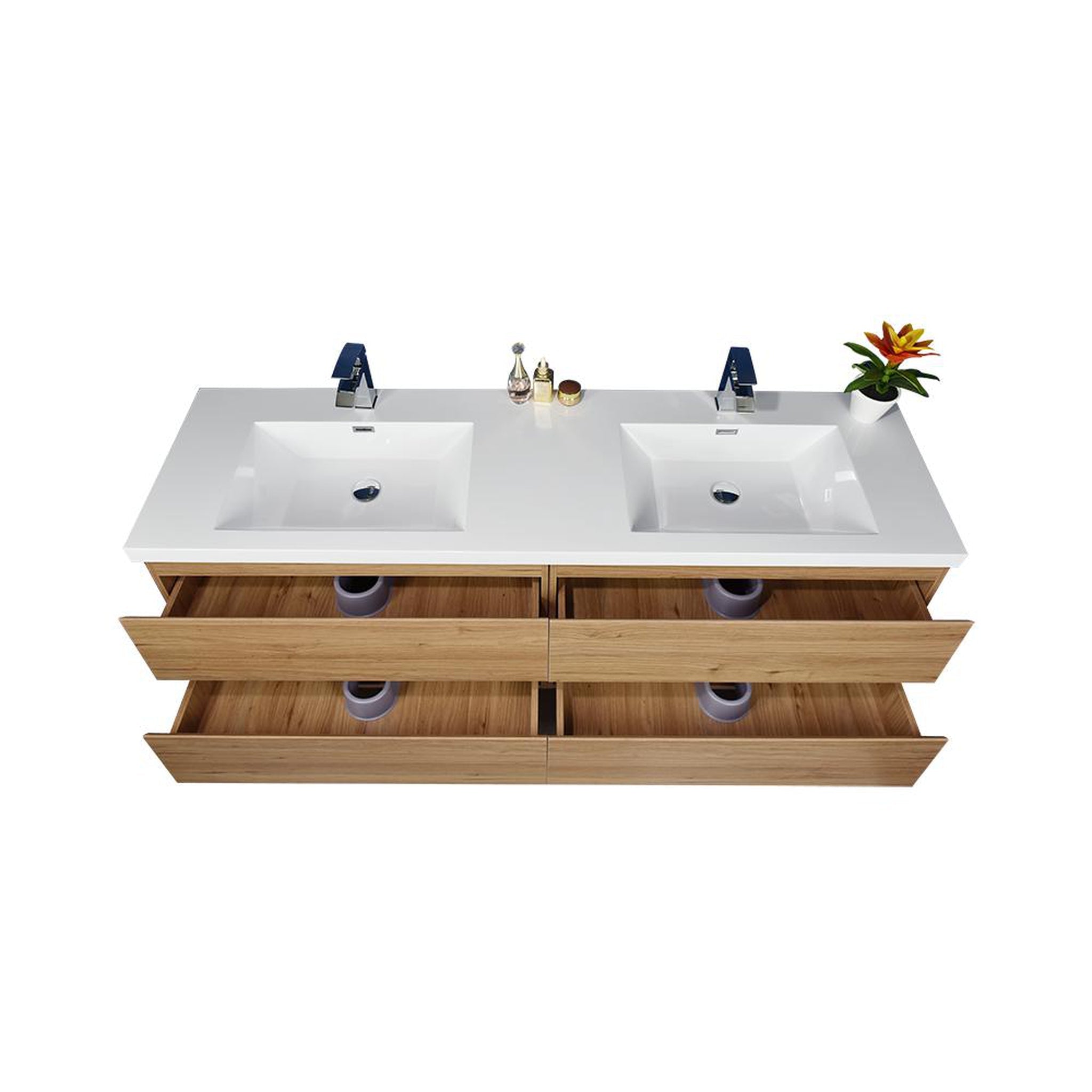 Boho Elegance 48&quot; Nature Oak Wall-Mounted Vanity With Double Reinforced White Acrylic Sinks