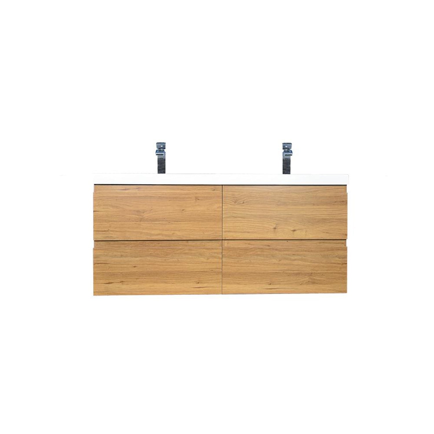 Boho Elegance 48&quot; Nature Oak Wall-Mounted Vanity With Double Reinforced White Acrylic Sinks