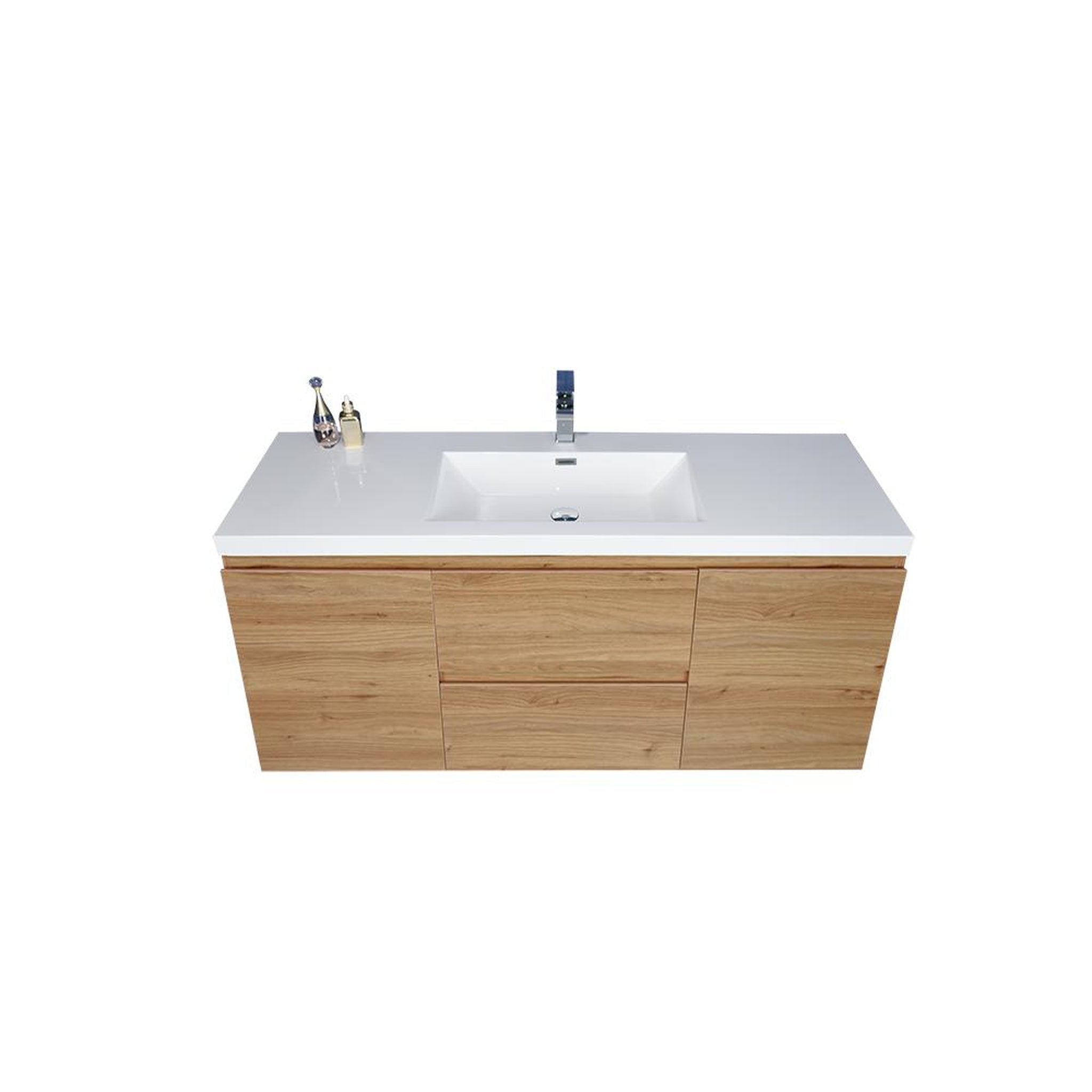 Boho Elegance 48&quot; Nature Oak Wall-Mounted Vanity With Single Reinforced White Acrylic Sink