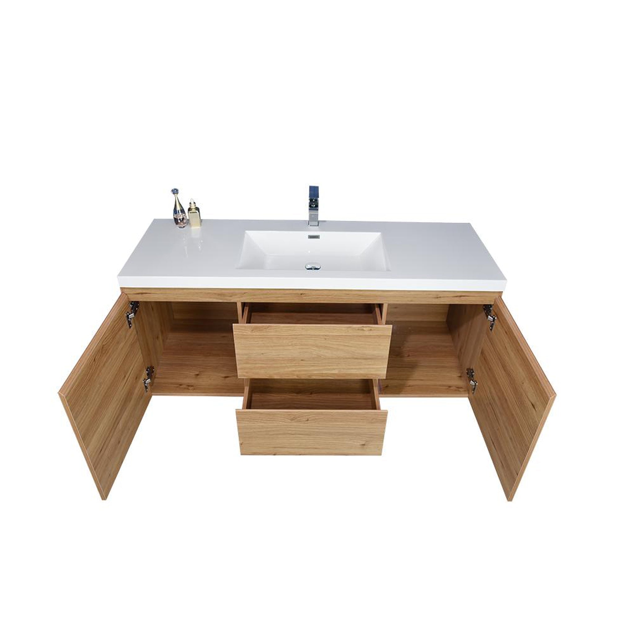 Boho Elegance 48&quot; Nature Oak Wall-Mounted Vanity With Single Reinforced White Acrylic Sink