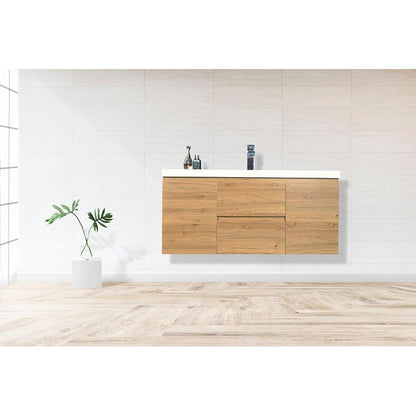 Boho Elegance 48&quot; Nature Oak Wall-Mounted Vanity With Single Reinforced White Acrylic Sink