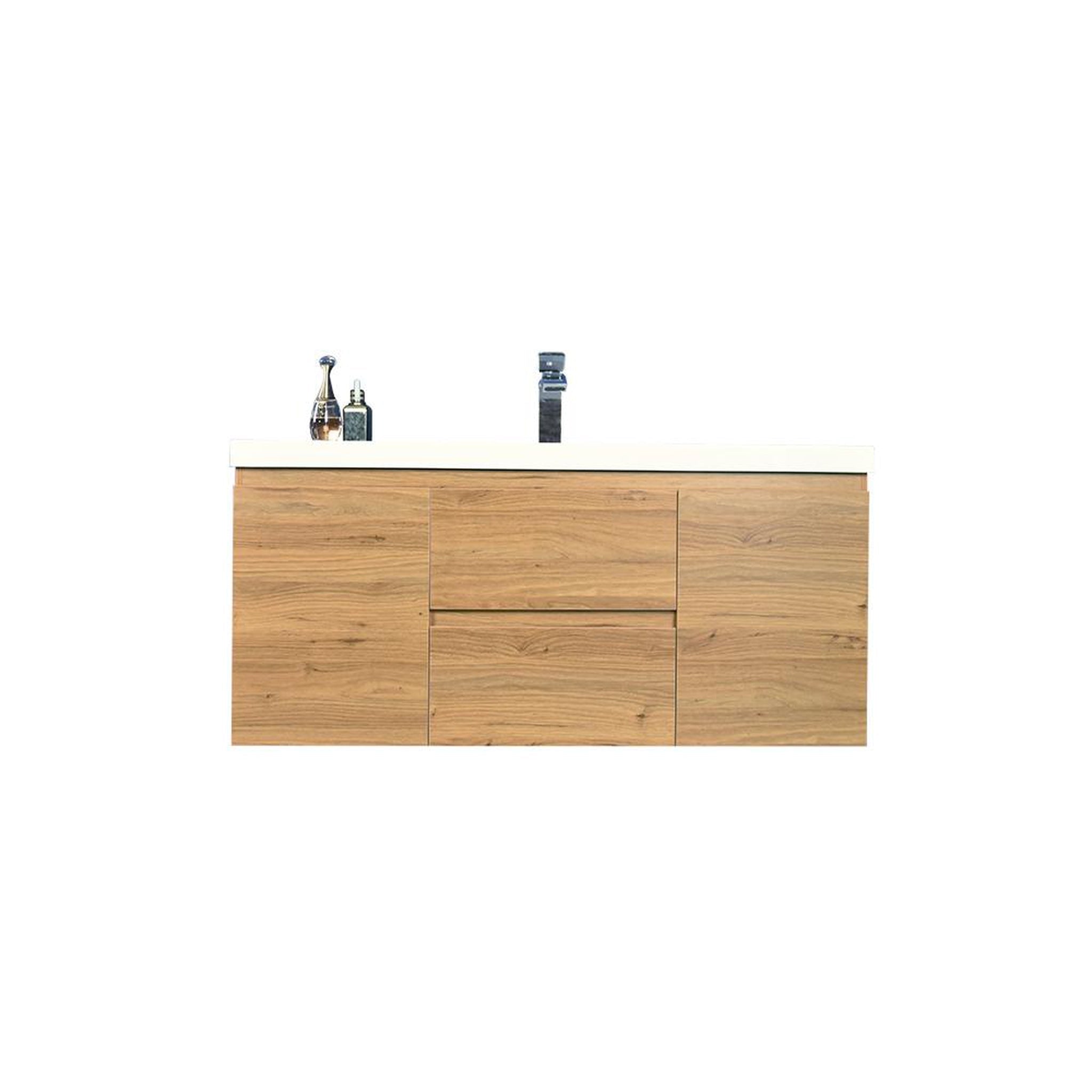 Boho Elegance 48&quot; Nature Oak Wall-Mounted Vanity With Single Reinforced White Acrylic Sink