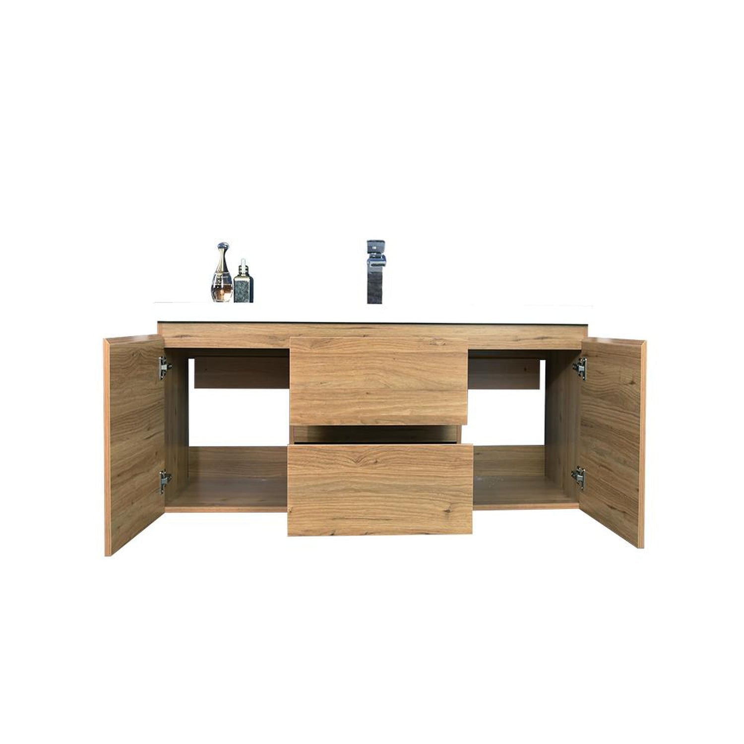 Boho Elegance 48&quot; Nature Oak Wall-Mounted Vanity With Single Reinforced White Acrylic Sink