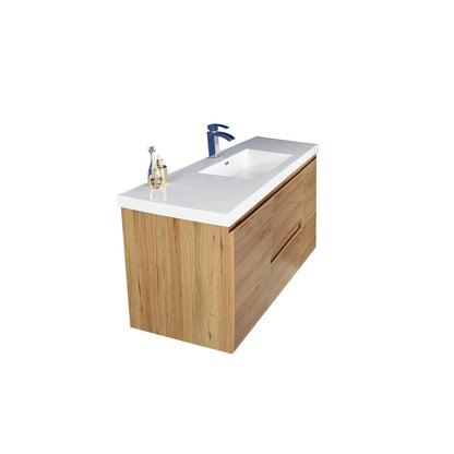 Boho Elegance 48&quot; Nature Oak Wall-Mounted Vanity With Single Reinforced White Acrylic Sink