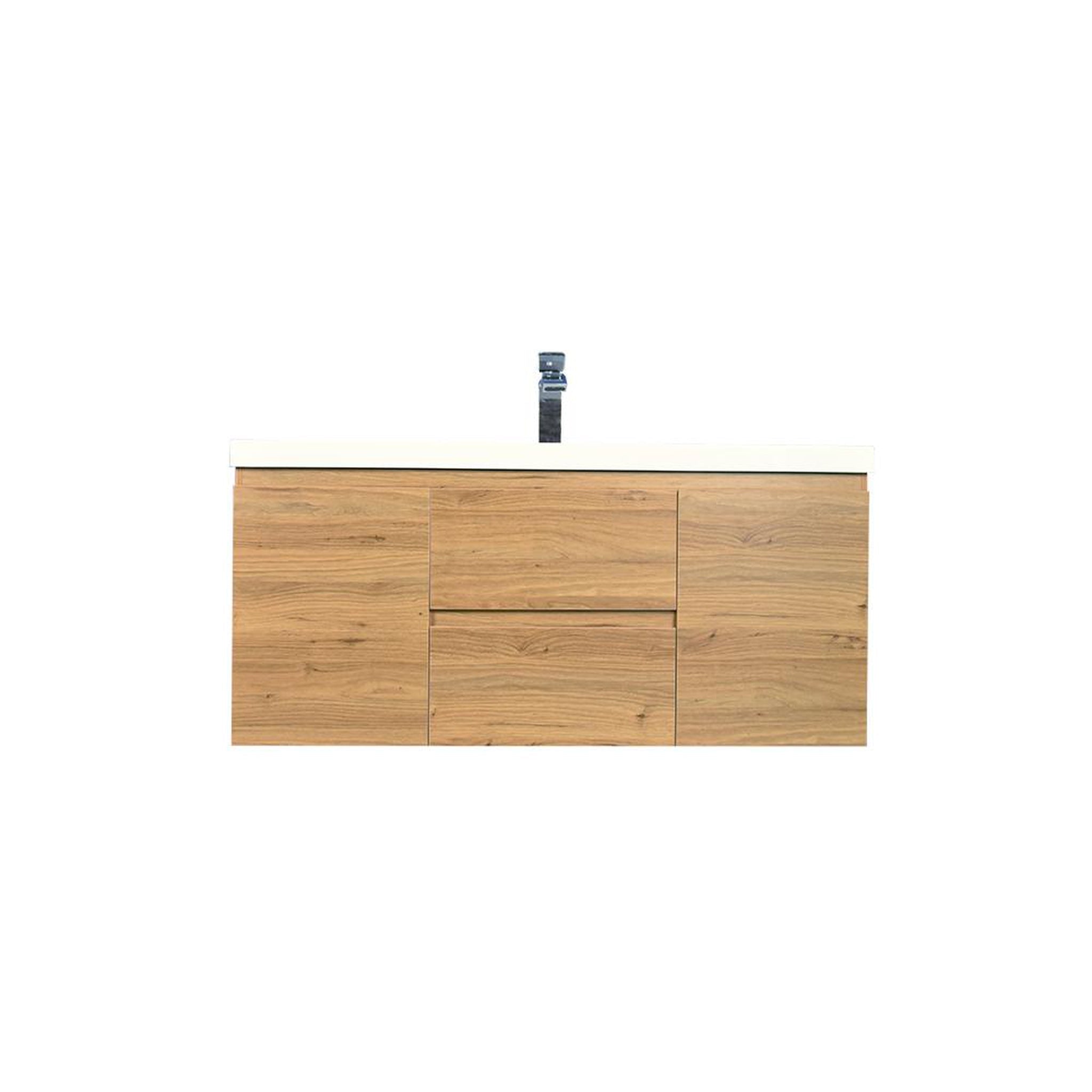 Boho Elegance 48&quot; Nature Oak Wall-Mounted Vanity With Single Reinforced White Acrylic Sink