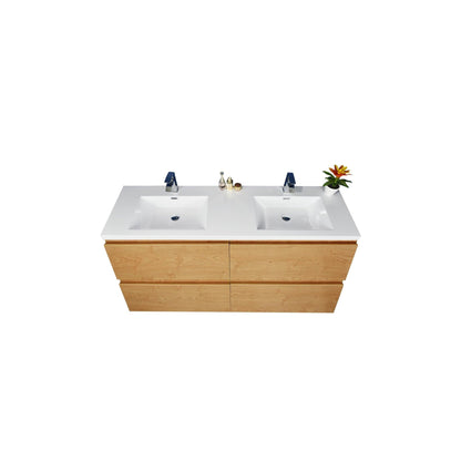 Boho Elegance 48&quot; New England Oak Wall-Mounted Vanity With Double Reinforced White Acrylic Sinks