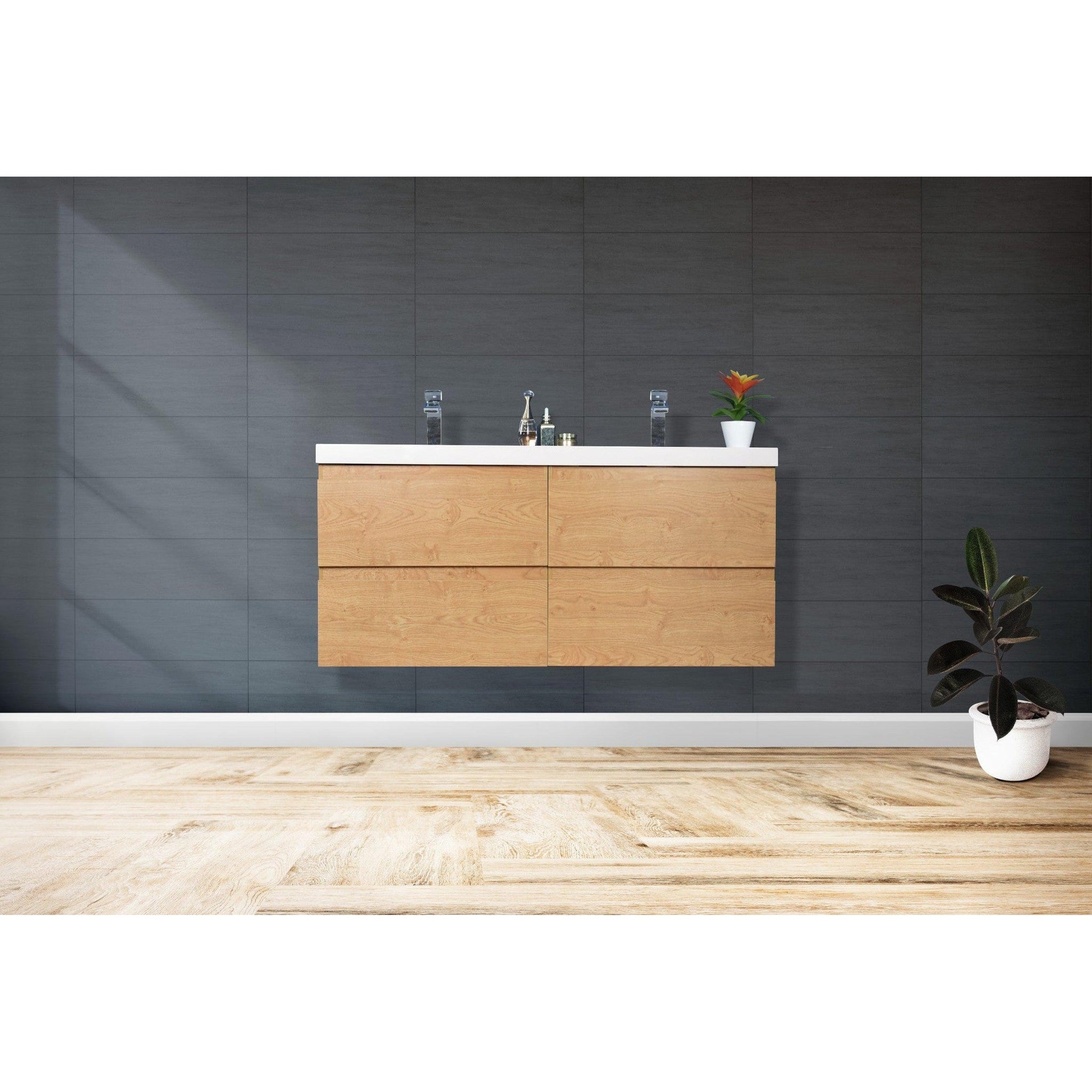 Boho Elegance 48&quot; New England Oak Wall-Mounted Vanity With Double Reinforced White Acrylic Sinks