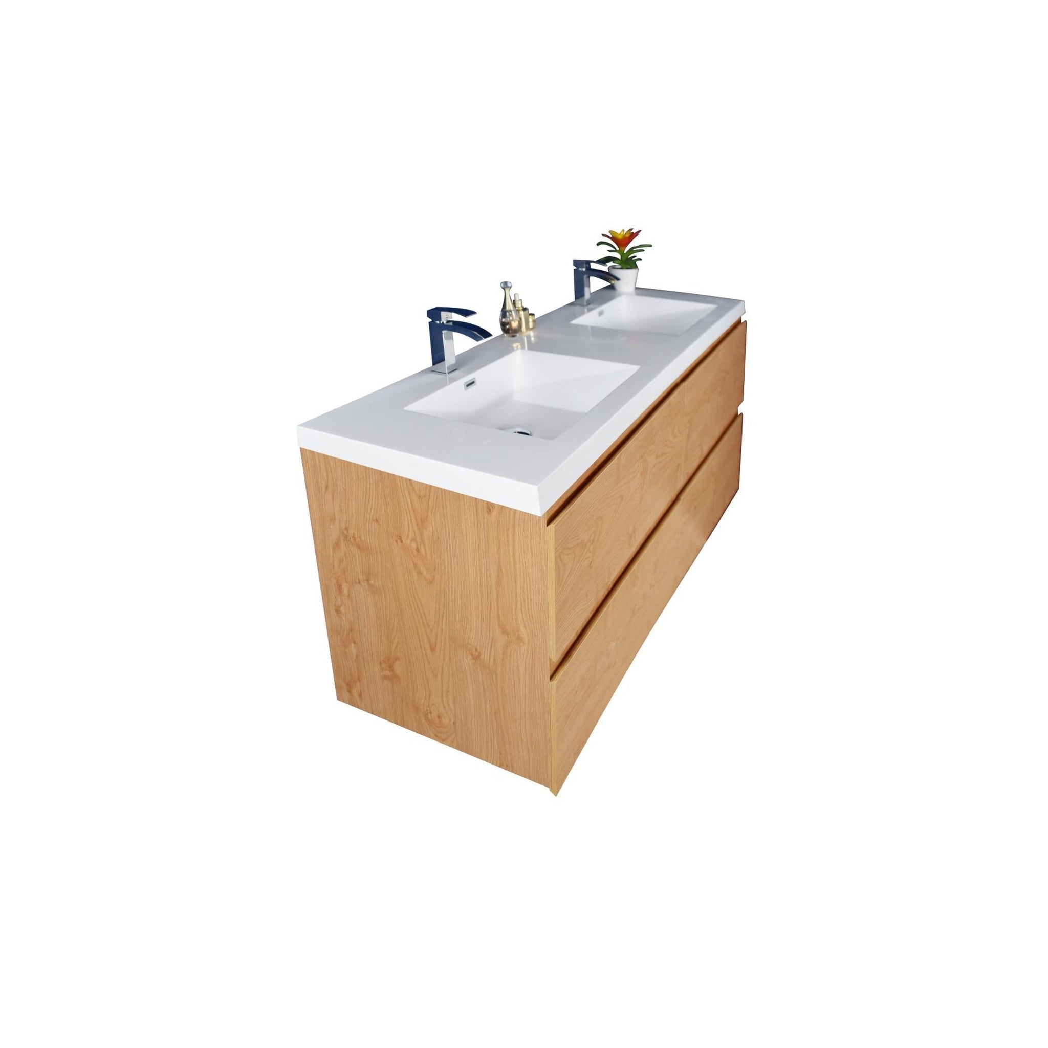 Boho Elegance 48&quot; New England Oak Wall-Mounted Vanity With Double Reinforced White Acrylic Sinks