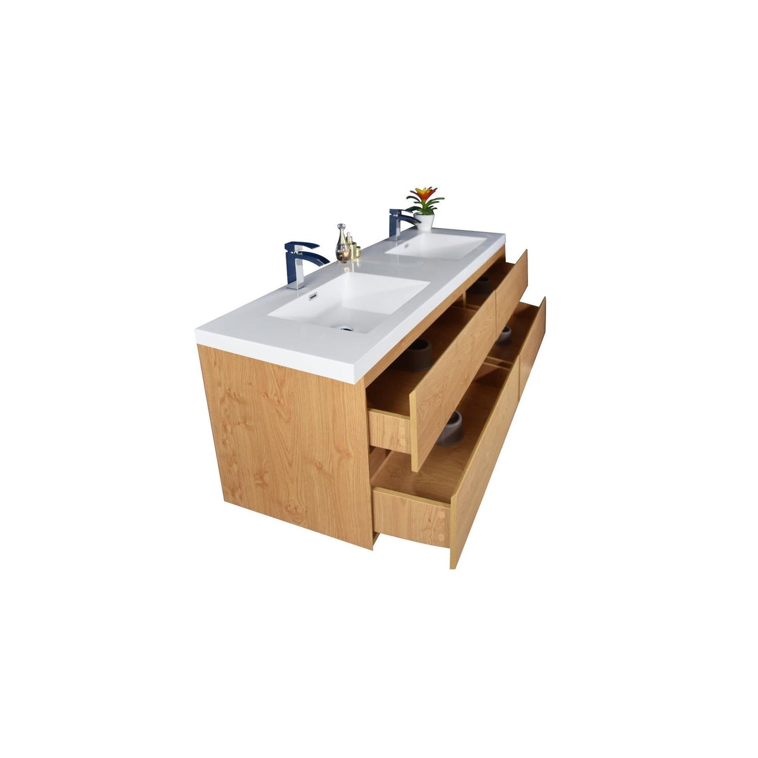 Boho Elegance 48&quot; New England Oak Wall-Mounted Vanity With Double Reinforced White Acrylic Sinks