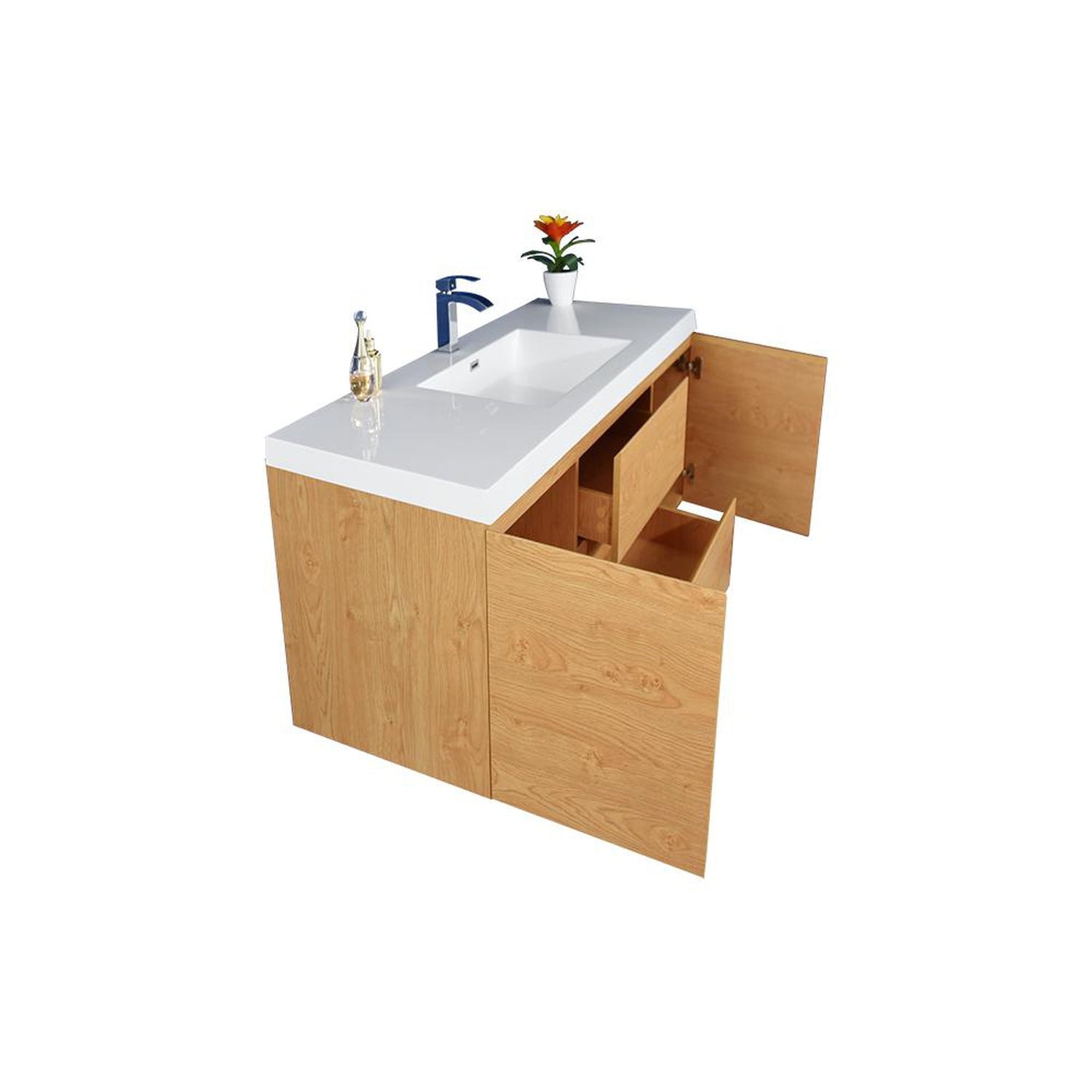 Boho Elegance 48&quot; New England Oak Wall-Mounted Vanity With Single Reinforced White Acrylic Sink