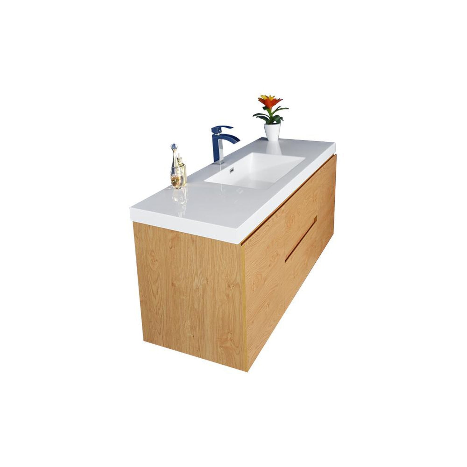 Boho Elegance 48&quot; New England Oak Wall-Mounted Vanity With Single Reinforced White Acrylic Sink