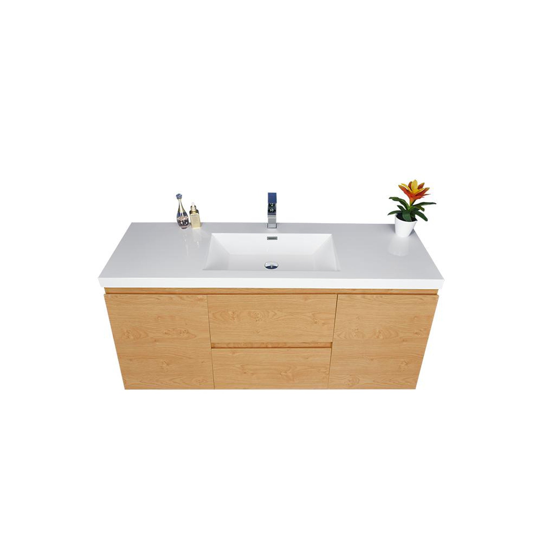 Boho Elegance 48&quot; New England Oak Wall-Mounted Vanity With Single Reinforced White Acrylic Sink