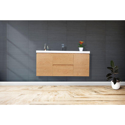 Boho Elegance 48&quot; New England Oak Wall-Mounted Vanity With Single Reinforced White Acrylic Sink