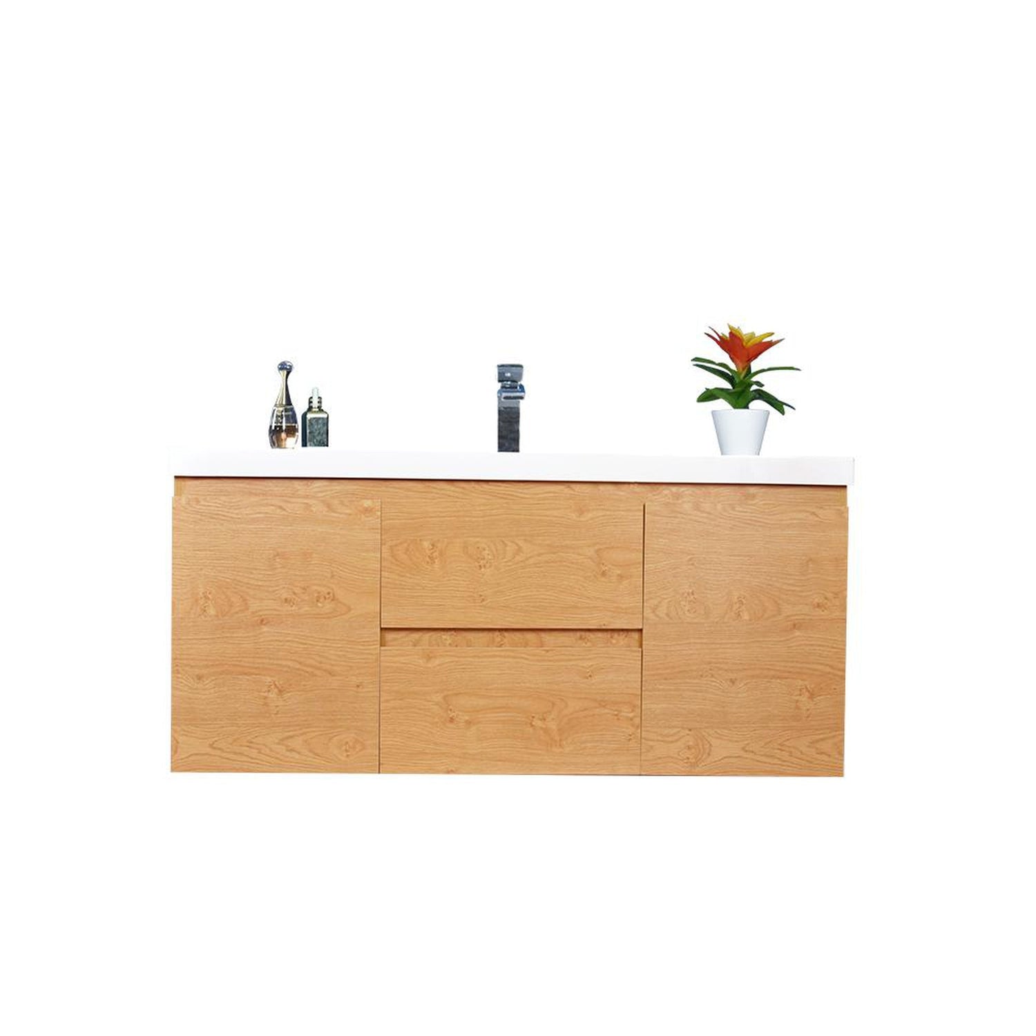 Boho Elegance 48&quot; New England Oak Wall-Mounted Vanity With Single Reinforced White Acrylic Sink