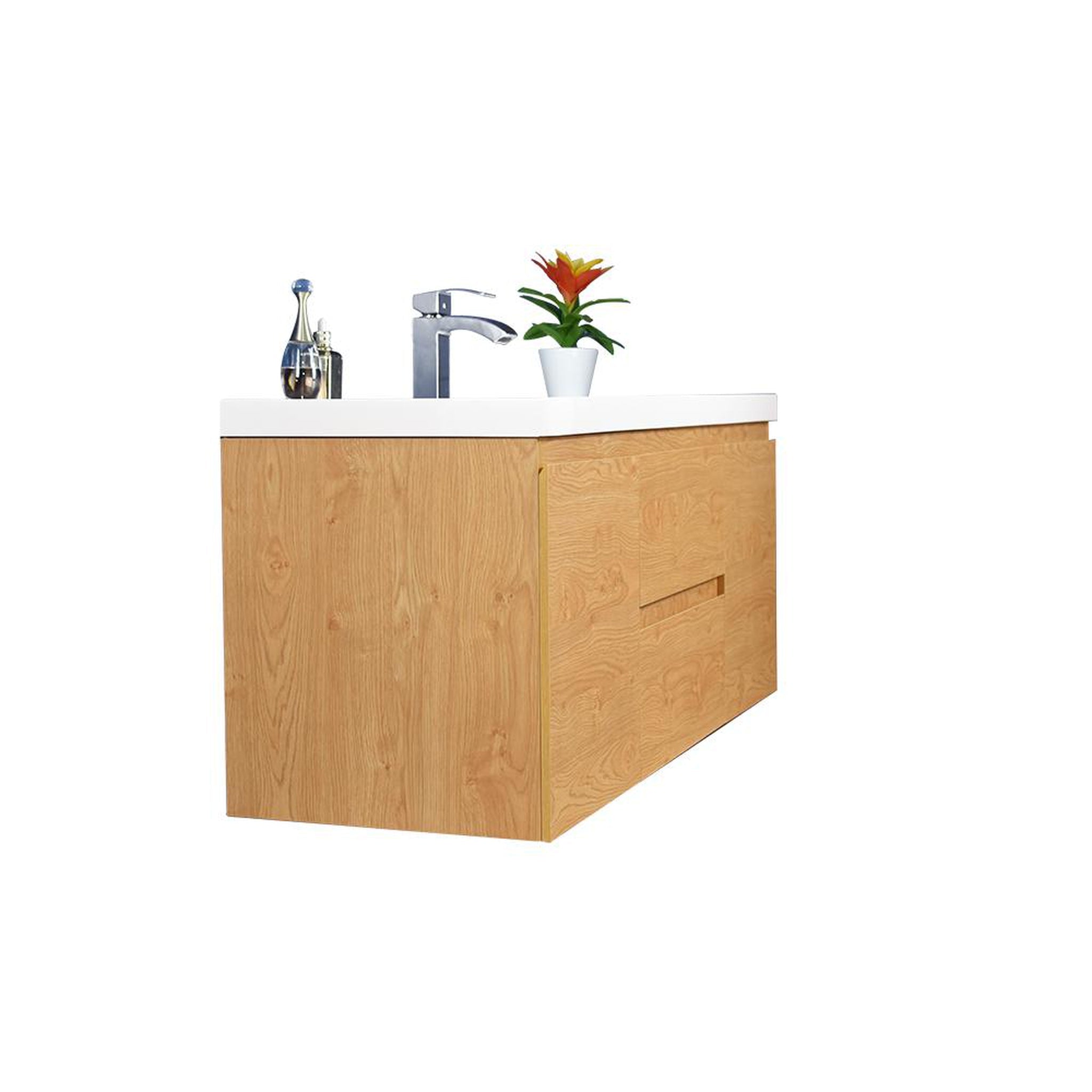 Boho Elegance 48&quot; New England Oak Wall-Mounted Vanity With Single Reinforced White Acrylic Sink